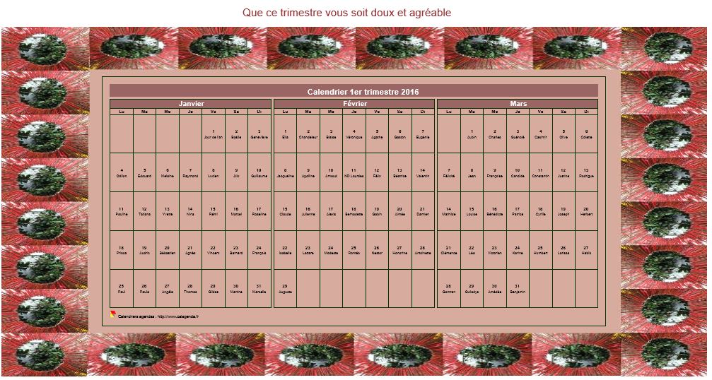 Calendrier 2016 à imprimer décoratif trimestriel, format paysage, avec un cadre photo Calendrier 2016 à imprimer décoratif trimestriel, format paysage, avec un cadre photo