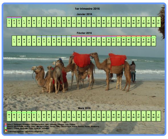 Calendrier 2016 trimestriel horizontal avec une photo en fond de calendrier