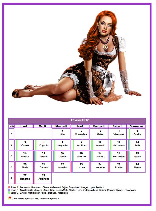 Calendrier février 2017 femmes