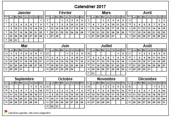 Calendrier 2017 format paysage