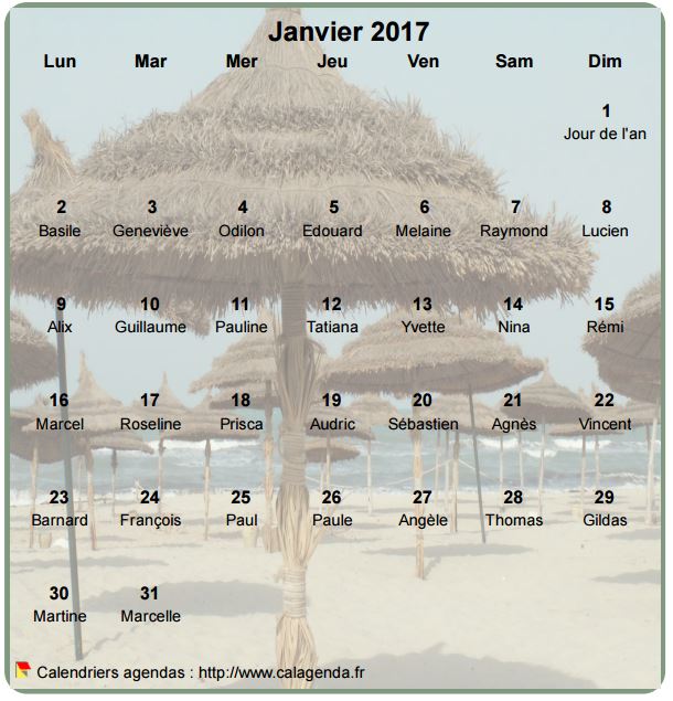 Calendrier mensuel 2017 à imprimer, en transparence sur une photo