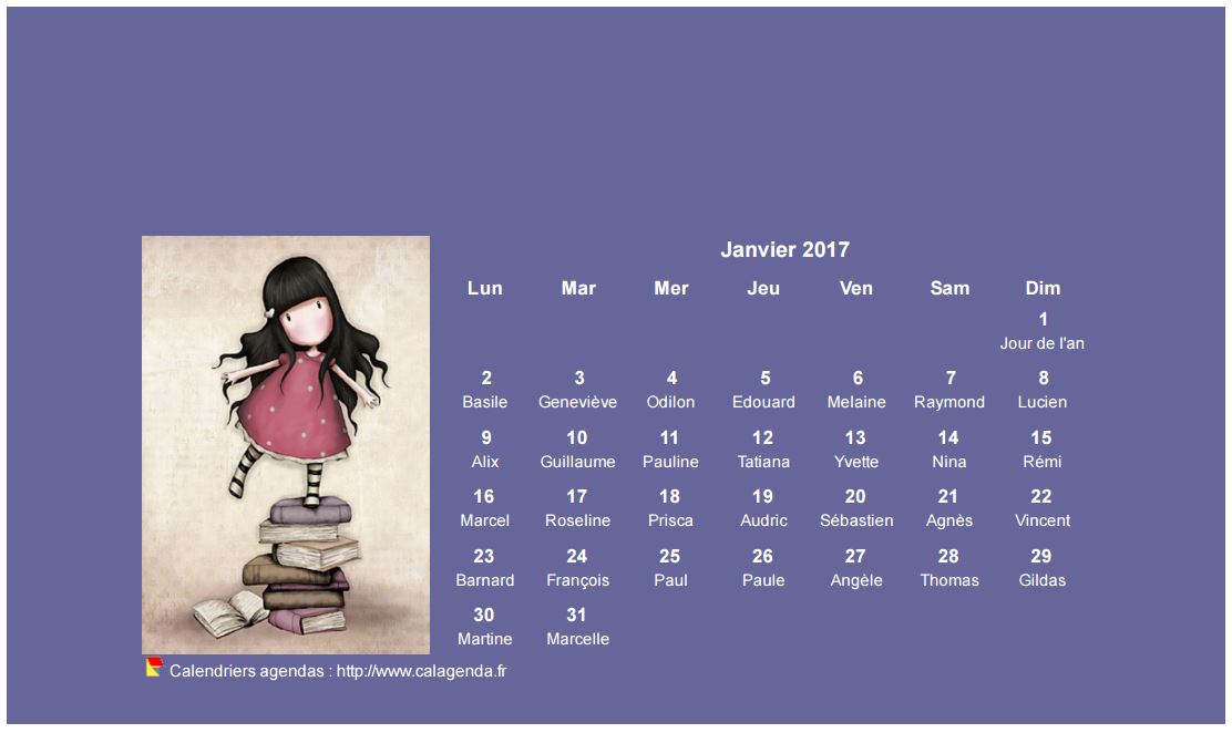 Calendrier mensuel 2017 Gorjuss