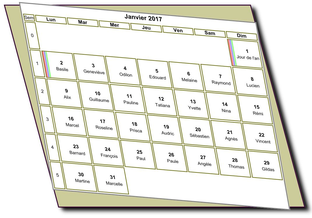 Calendrier mensuel 2017 à imprimer, style 3D