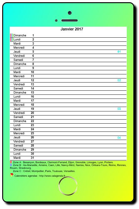Calendrier mensuel 2017, style iPhone