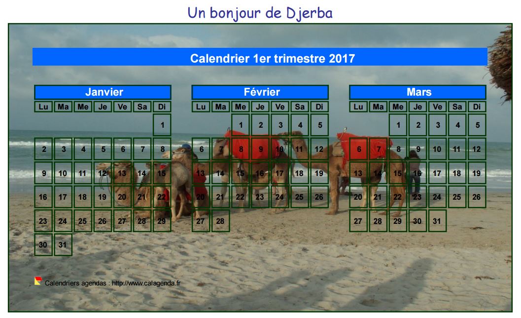 Calendrier 2017 à imprimer artistique trimestriel, format mini de poche, avec photo