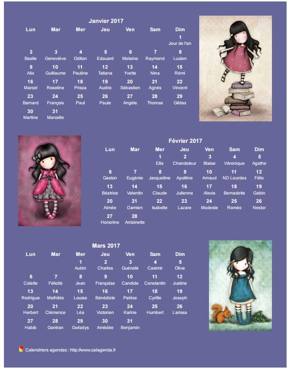 Calendrier 2017 trimestriel Gorjuss Calendrier 2017 trimestriel Gorjuss