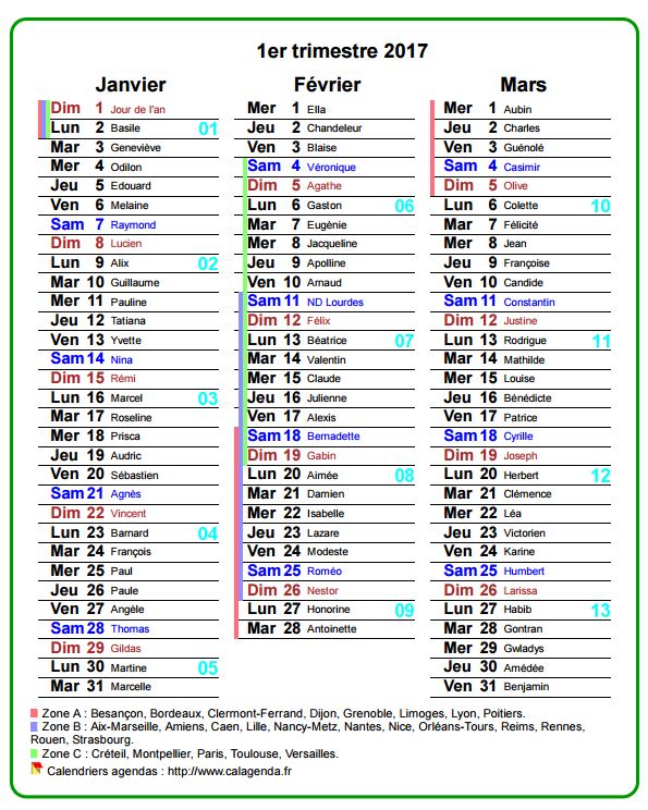Agenda 2017 trimestriel avec couleurs du texte différentes pour le samedi et le dimanche Agenda 2017 trimestriel avec couleurs du texte différentes pour le samedi et le dimanche