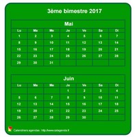 Calendrier 2017 à imprimer bimestriel, format mini de poche, vertical, fond vert