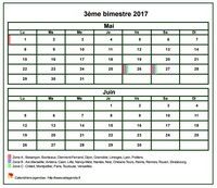 Calendrier 2017 à imprimer bimestriel, format mini de poche, avec les vacances scolaires