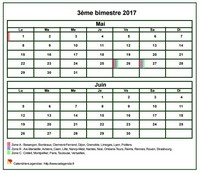 Calendrier 2017 à imprimer bimestriel, format mini de poche, avec les vacances scolaires