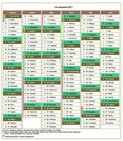 Calendrier 2017 à imprimer, semestriel, avec les fêtes, format portrait, une colonne par mois