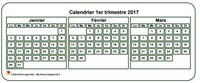 Calendrier 2017 à imprimer trimestriel, format mini de poche, fond blanc