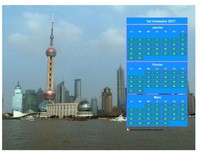 Calendrier 2017 à imprimer trimestriel, format paysage, au dessus de la partie droite d'une photo (Shangaï).