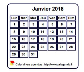 Calendrier mensuel 2018 à imprimer, fond blanc, taille mini, format poche, spécial portefeuille