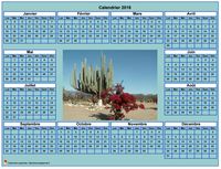 Calendrier 2018 photo annuel à imprimer, fond cyan, format paysage, sous-main ou mural