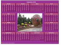 Calendrier 2018 photo annuel à imprimer, fond rose, format paysage, sous-main ou mural