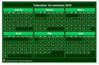 Calendrier 2018 à imprimer, semestriel, format mini de poche, fond vert