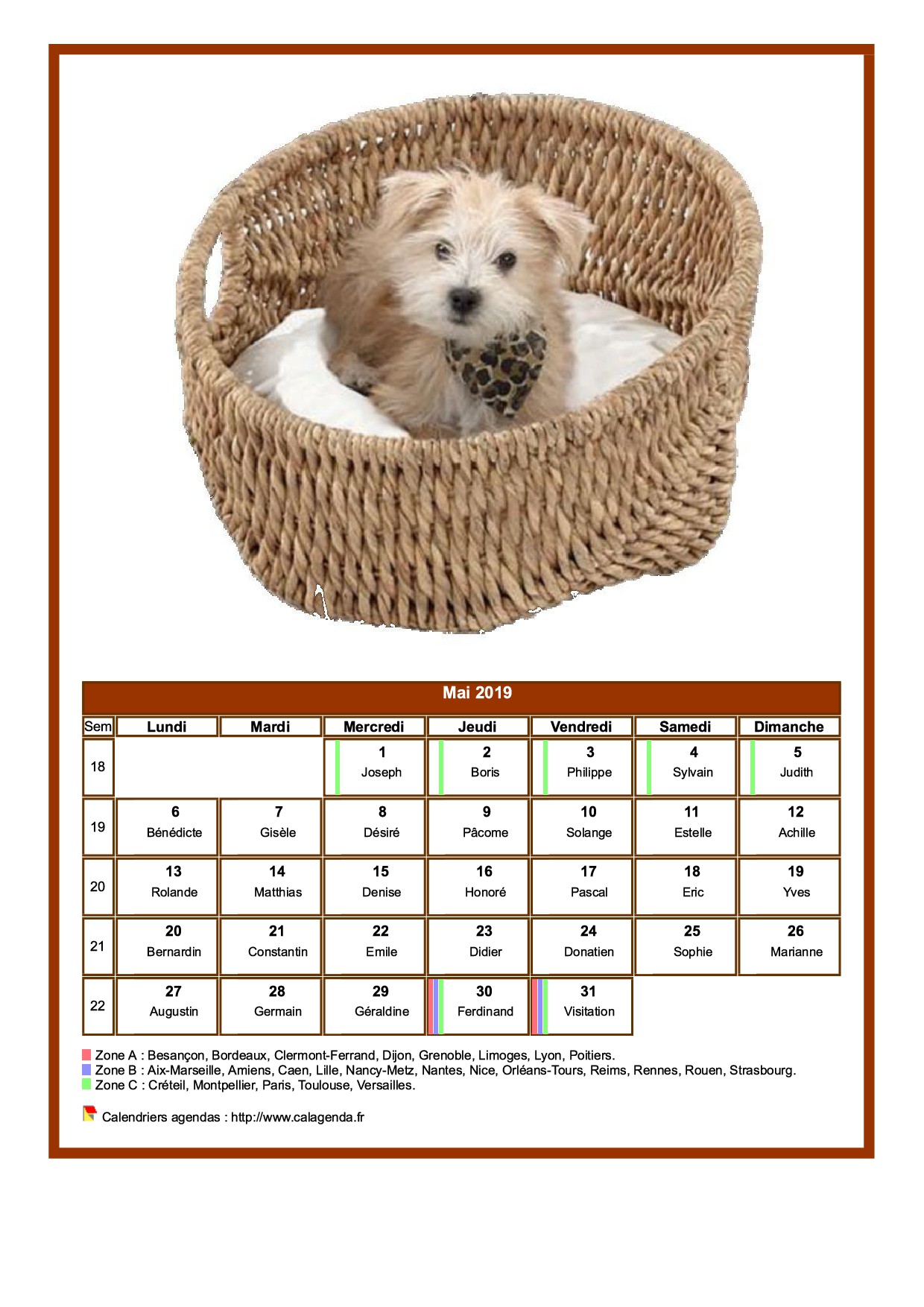 Calendrier mai 2019 chiens