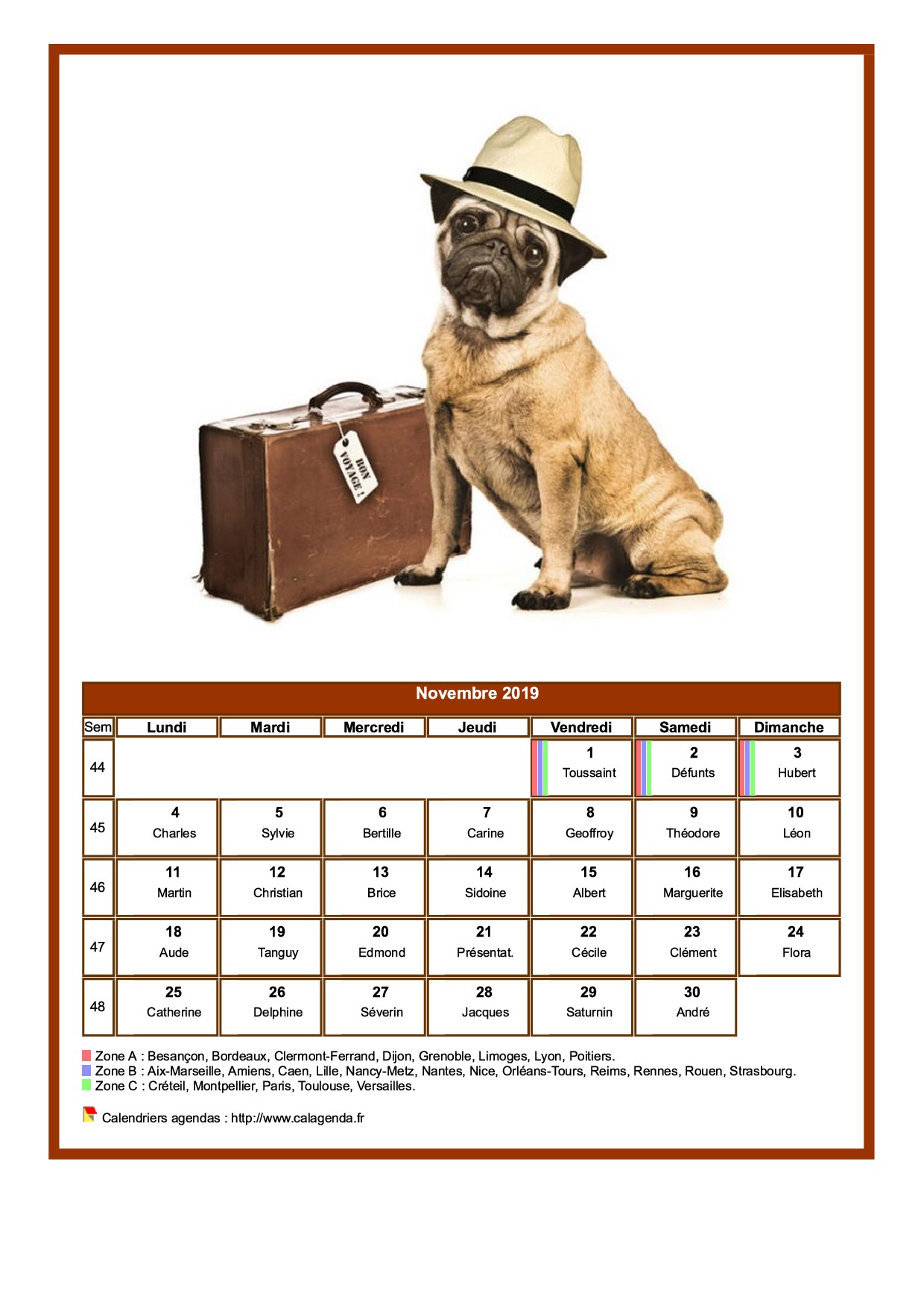 Calendrier novembre 2019 chiens