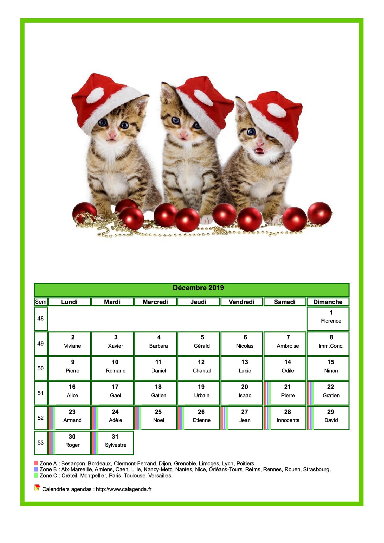 Calendrier décembre 2019 chats Calendrier décembre 2019 chats