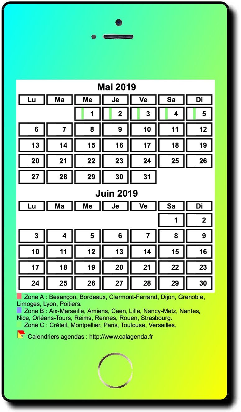 Calendrier 2019 bimestriel style iPhone