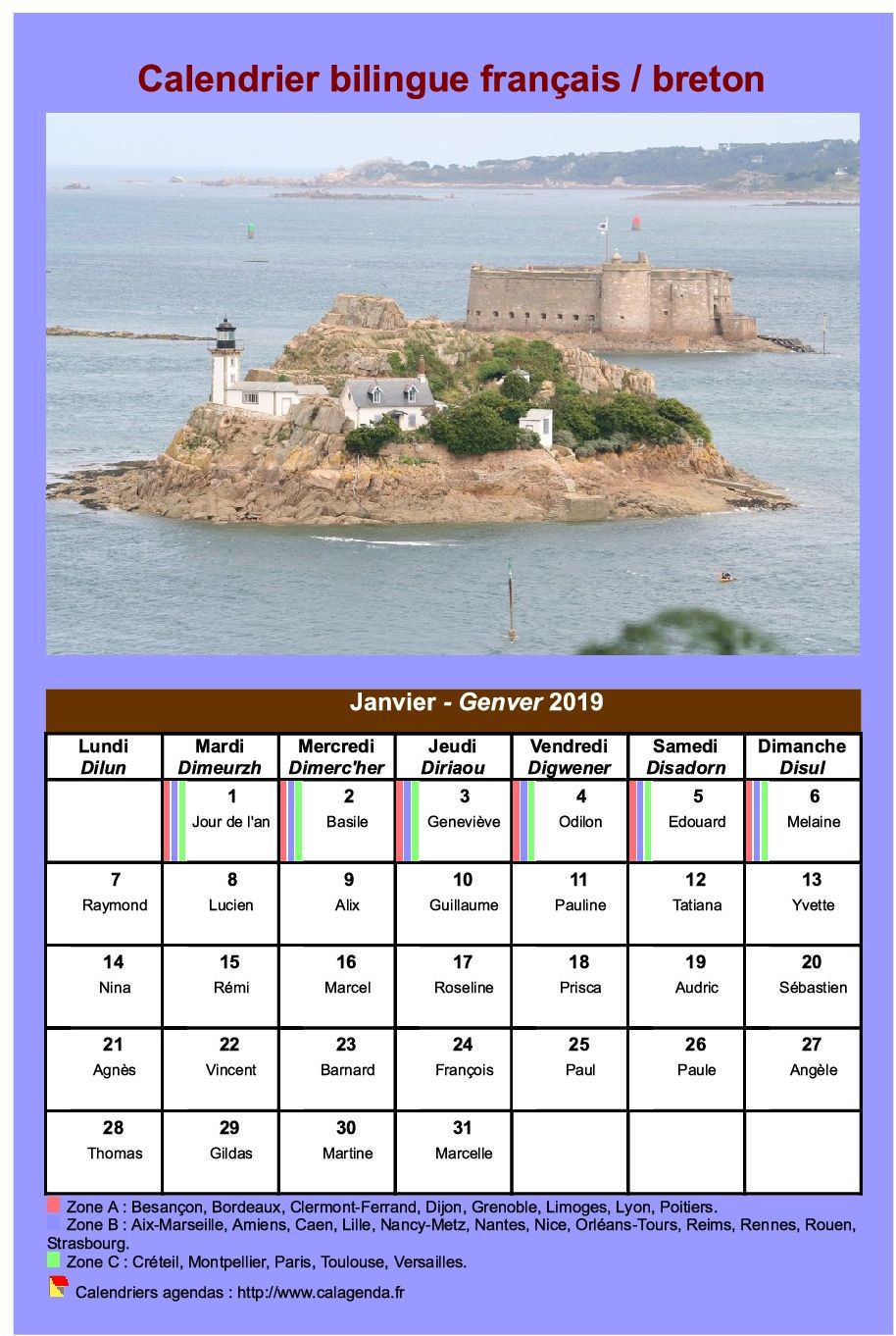 Calendrier mensuel 2019 breton
