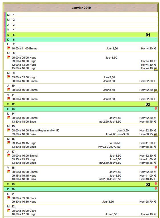 Calendrier planning vertical