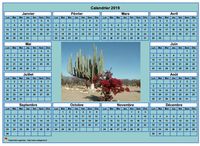 Calendrier 2019 photo annuel à imprimer, fond cyan, format paysage, sous-main ou mural