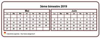 Calendrier 2019 à imprimer bimestriel, format mini de poche, horizontal, fond blanc