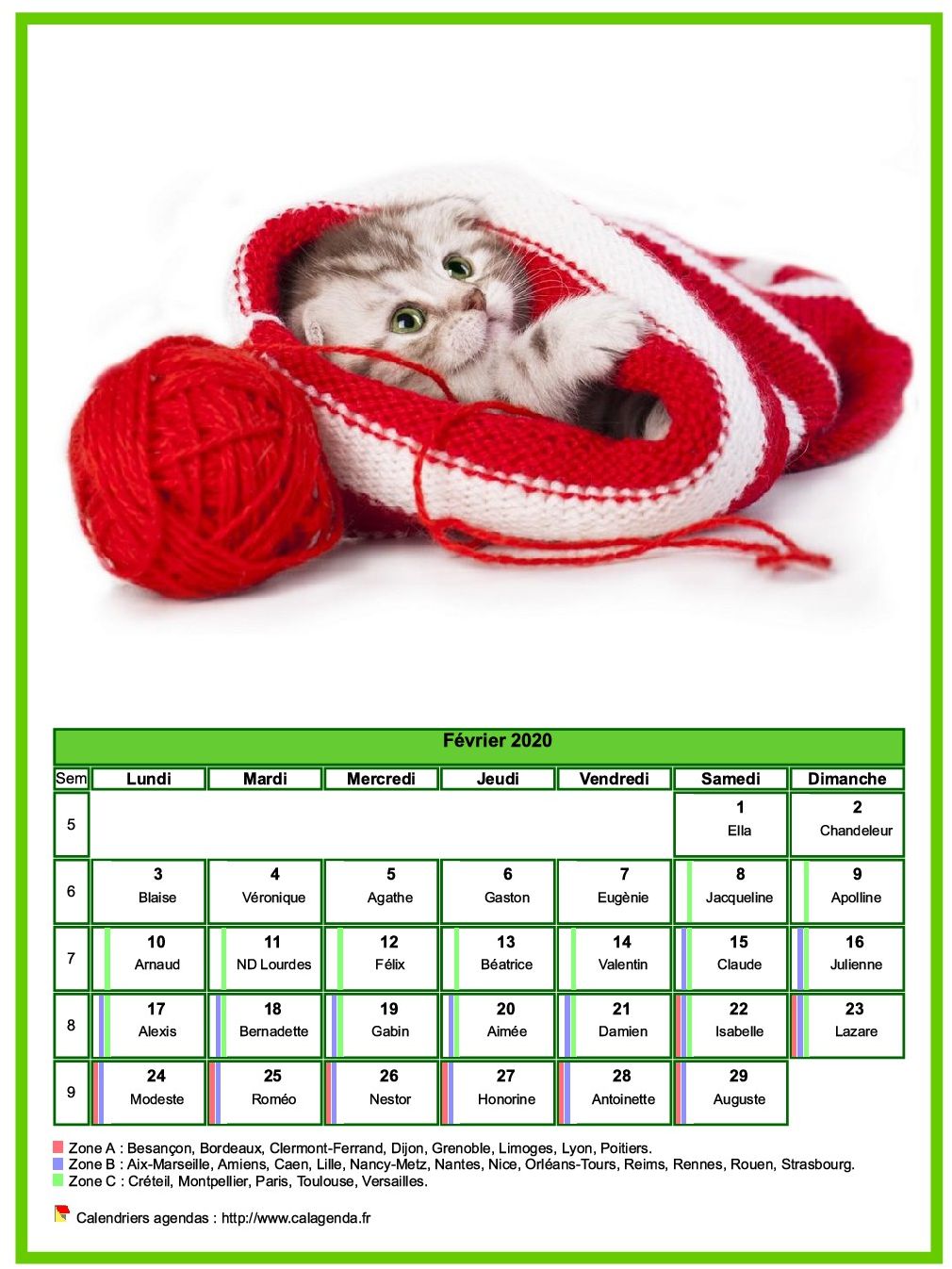 Calendrier février 2020 chats