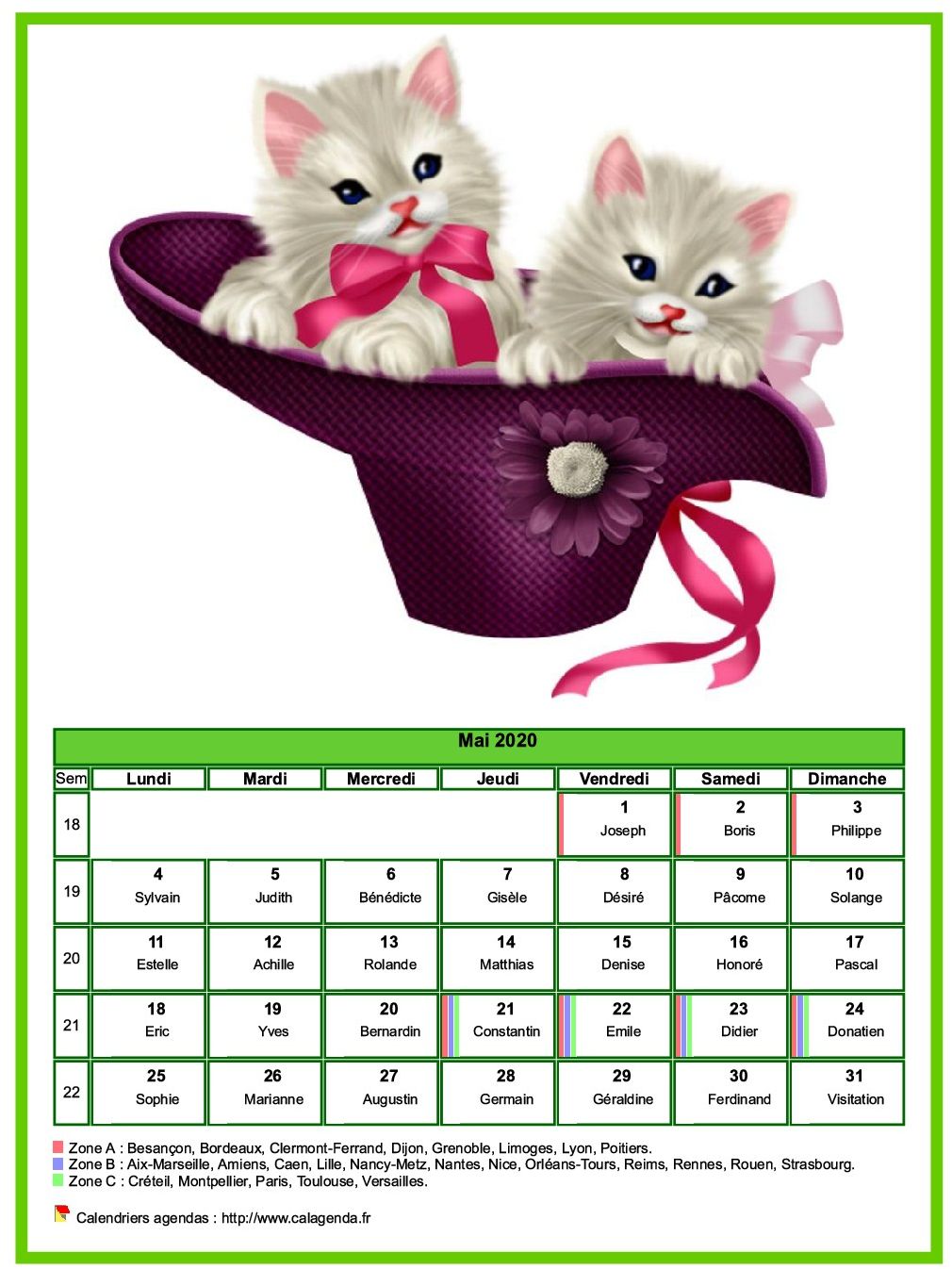 Calendrier mai 2020 chats
