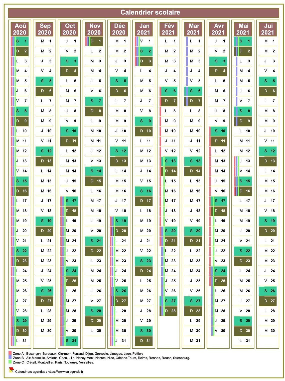 Modèle de calendrier scolaire, de septembre à juillet Modèle de calendrier scolaire, de septembre à juillet