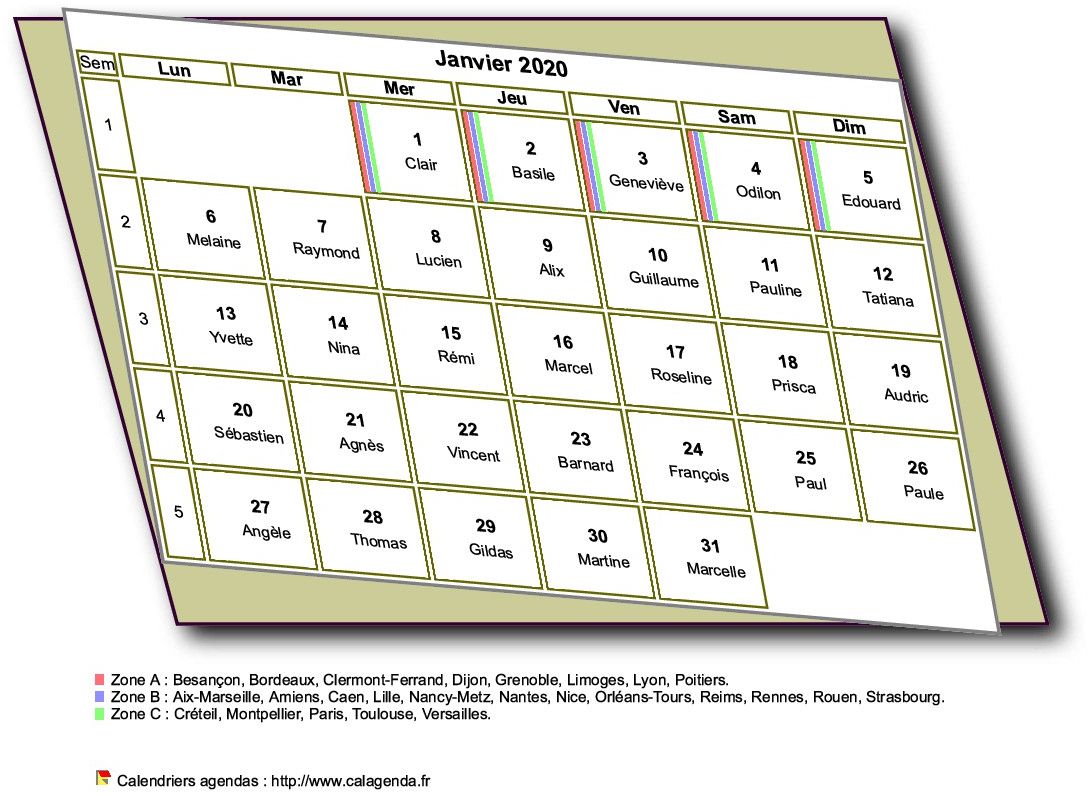 Calendrier mensuel 2020 à imprimer, style 3D