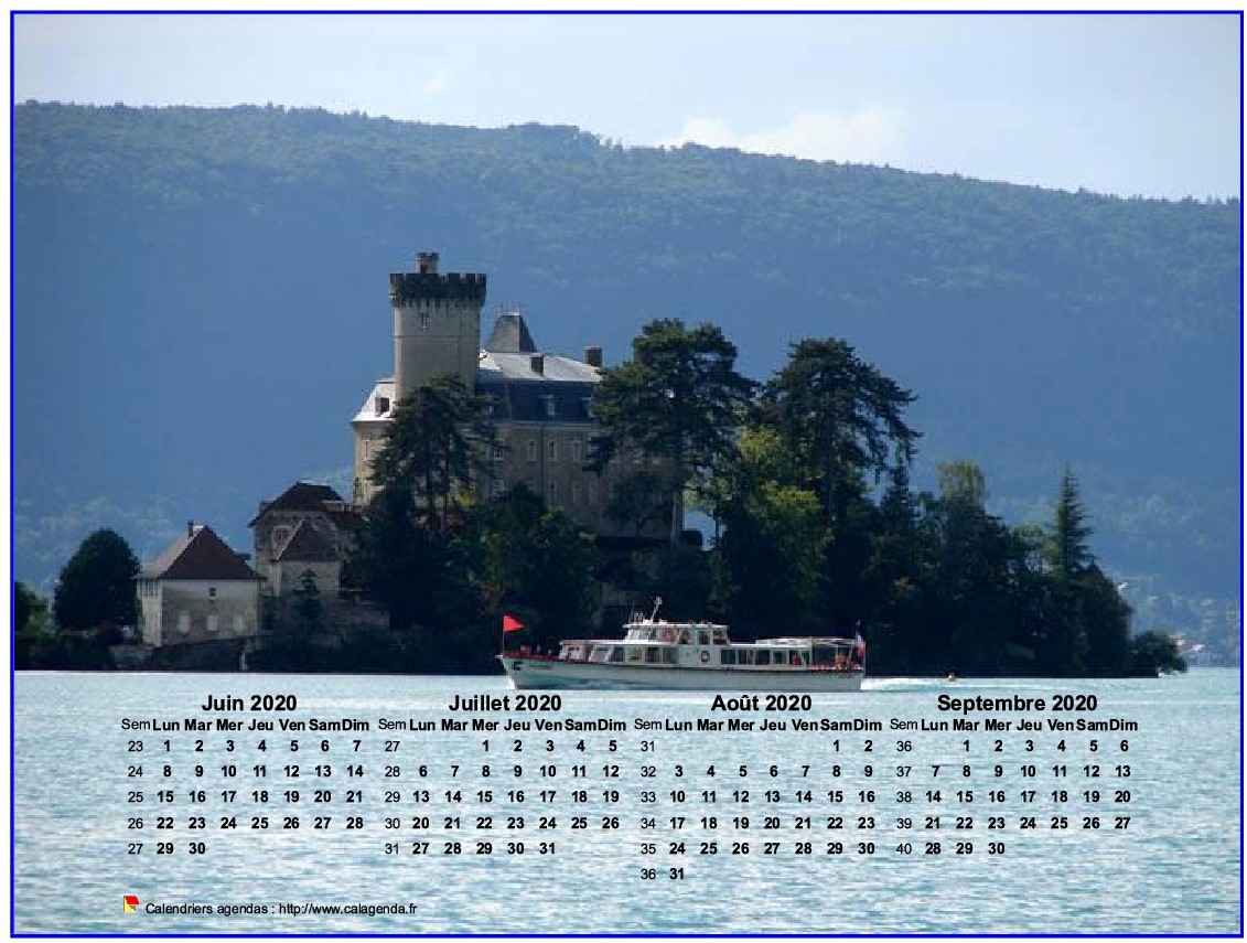 Calendrier à imprimer de quatre mois, format paysage, incrusté sur la partie inférieure d'une photo