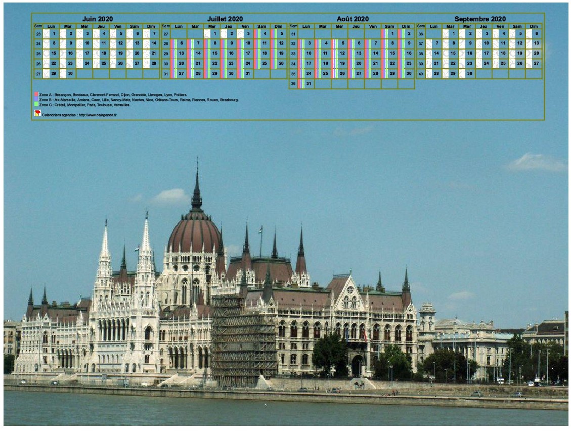 Calendrier à imprimer de quatre mois, format paysage, au dessus de la partie supérieure d'une photo