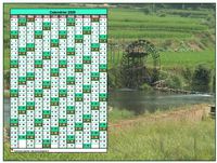 Calendrier 2020 annuel à imprimer, une colonne par mois, format paysage, placé sur une photographie