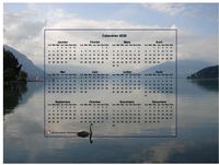 Calendrier 2020 annuel, format paysage, quatre colonnes par trois lignes, incrusté au centre d'une photo