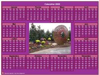 Calendrier 2020 photo annuel à imprimer, fond rose, format paysage, sous-main ou mural