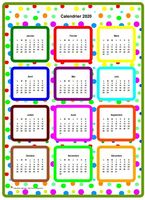 Calendrier 2020 annuel en couleurs Calendrier 2020 annuel en couleurs