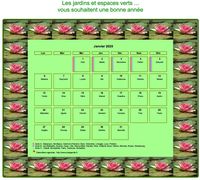 Calendrier 2020 agenda décoratif mensuel, cadre avec motifs nénuphars