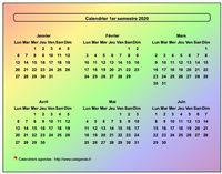 Calendrier 2020 semestriel style arc en ciel