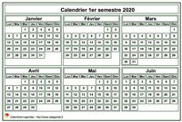 Calendrier 2020 à imprimer, semestriel, format mini de poche, fond blanc