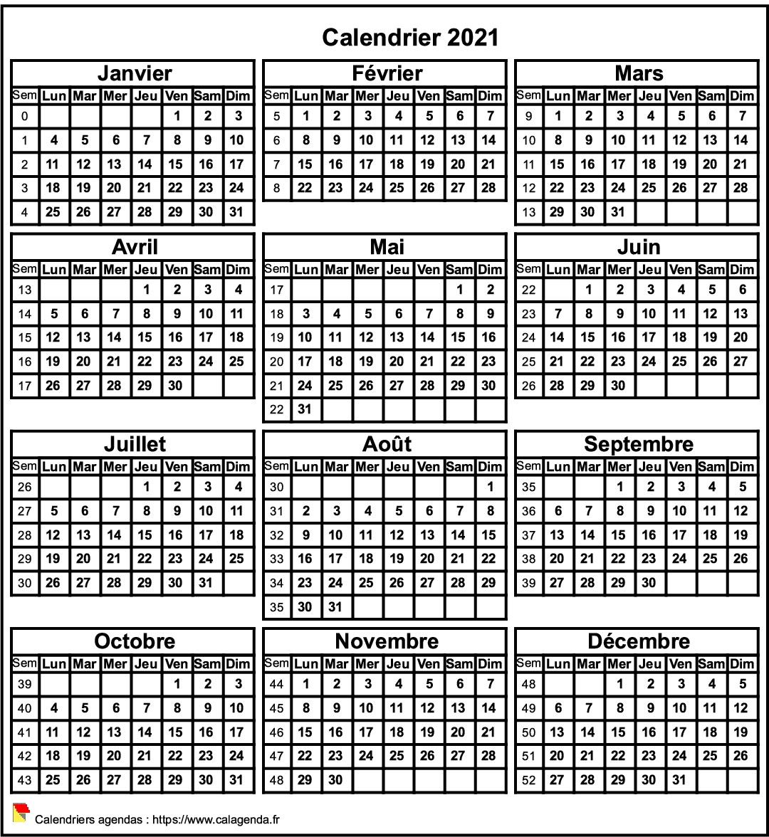 Calendrier 2021 format portrait