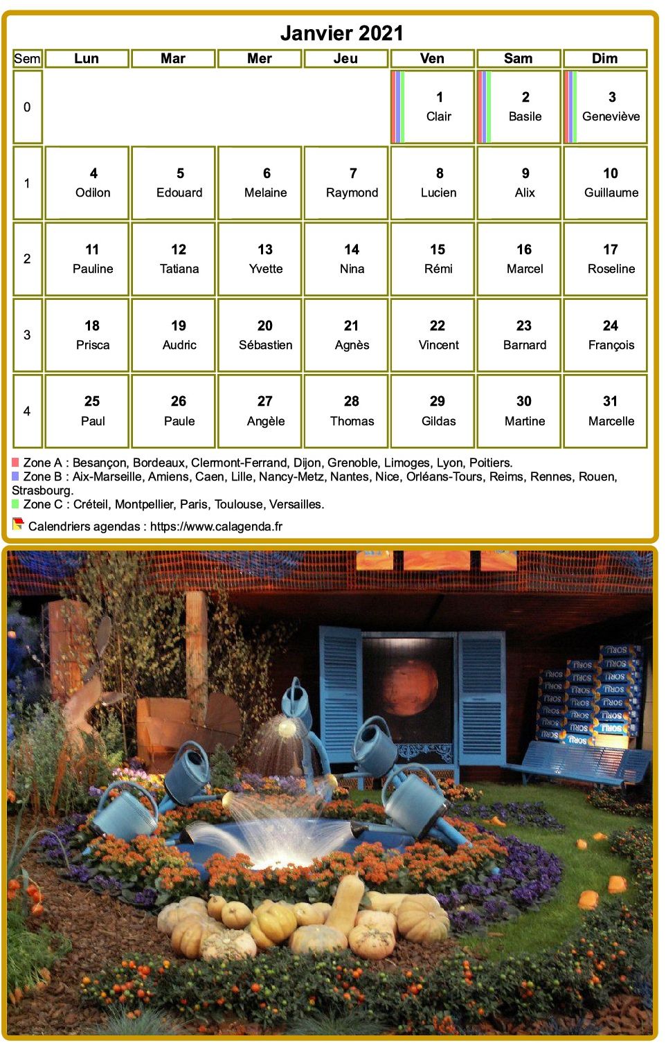 Calendrier mensuel 2021 à imprimer, avec photographie au dessous Calendrier mensuel 2021 à imprimer, avec photographie au dessous