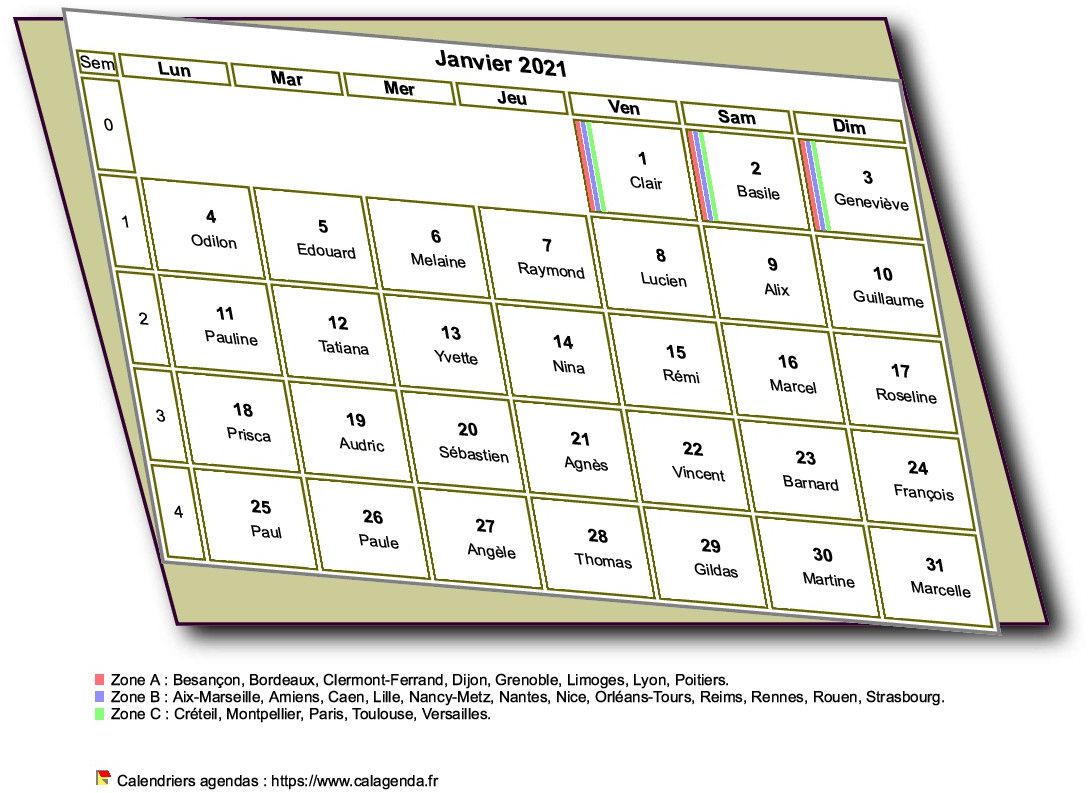 Calendrier mensuel 2021 à imprimer, style 3D