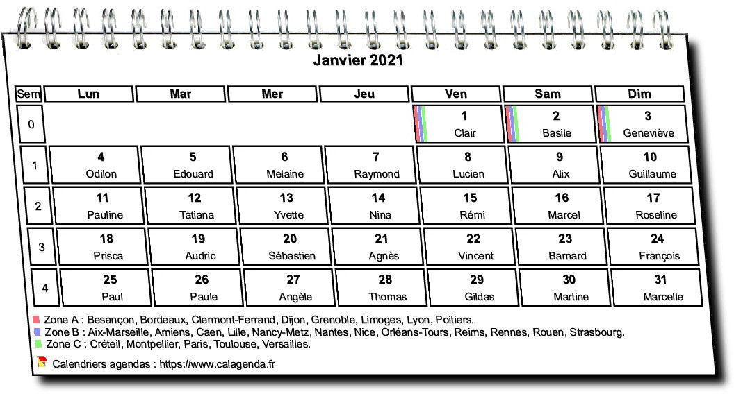 Calendrier mensuel 2021 à spirales Calendrier mensuel 2021 à spirales