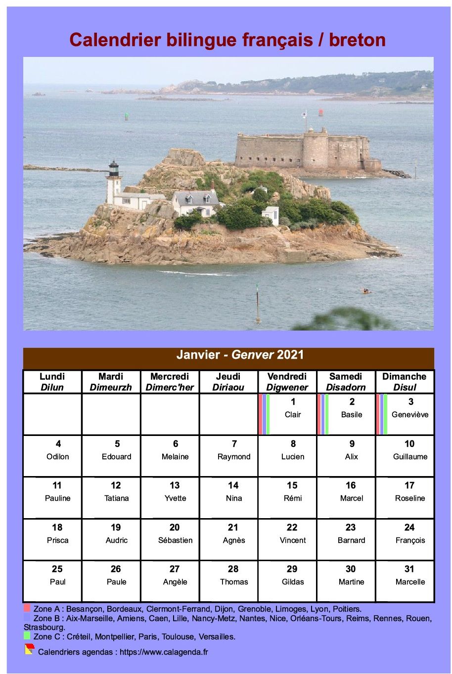 Calendrier mensuel 2021 breton Calendrier mensuel 2021 breton