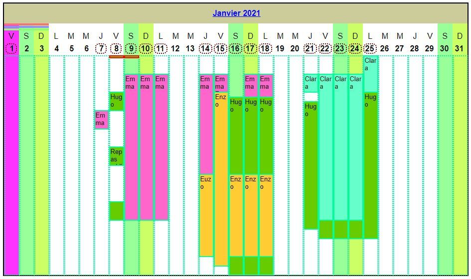 Calendrier planning horizontal