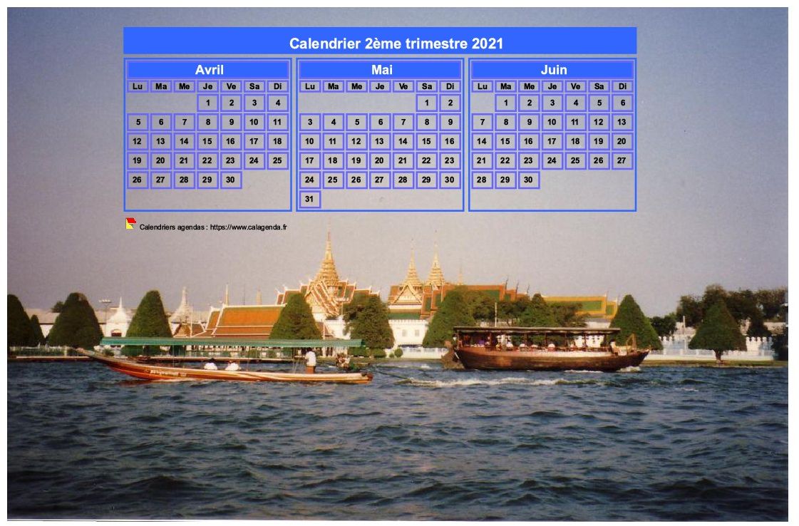 Calendrier 2021 à imprimer trimestriel, format paysage, incrusté sur la partie supérieure d'une photo Calendrier 2021 à imprimer trimestriel, format paysage, incrusté sur la partie supérieure d'une photo