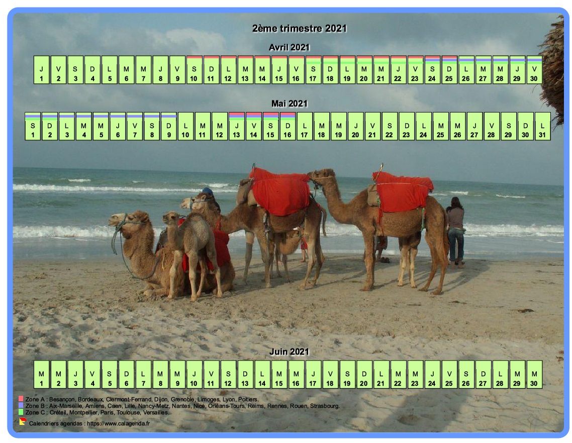 Calendrier 2021 trimestriel horizontal avec une photo en fond de calendrier